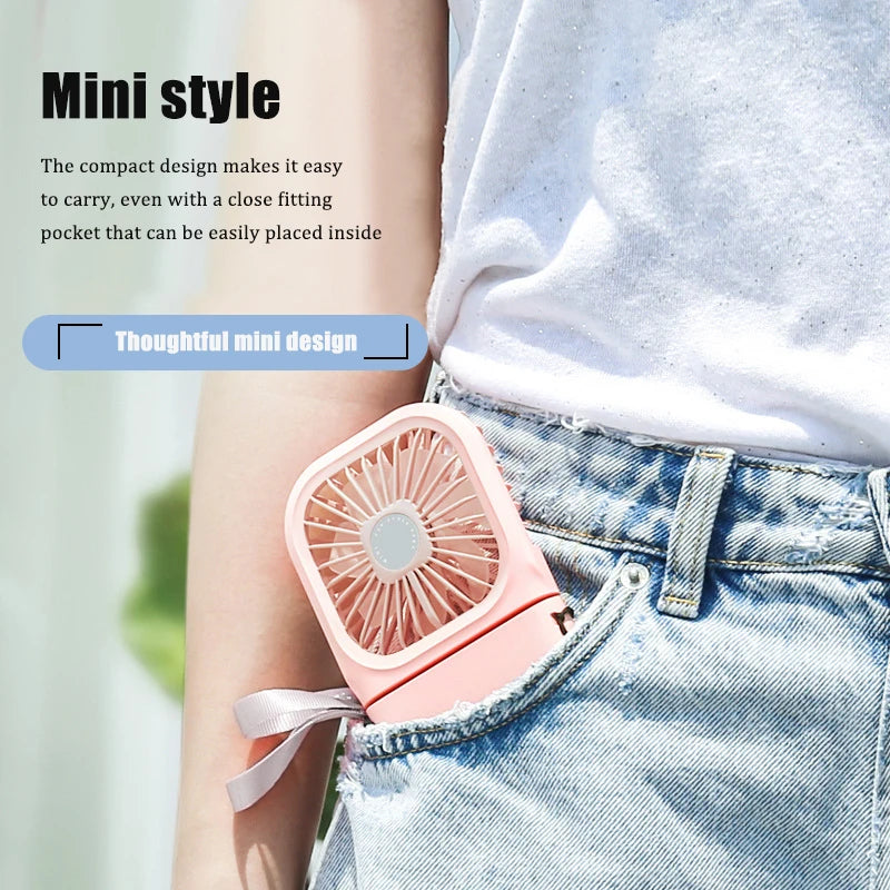 Outdoor mini folding fan, handheld small fan, USB rechargeable portable neck fan, desktop stand small fan