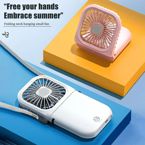 Outdoor mini folding fan, handheld small fan, USB rechargeable portable neck fan, desktop stand small fan
