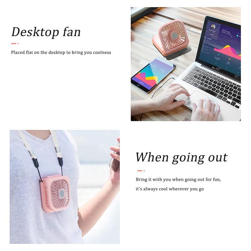 Outdoor mini folding fan, handheld small fan, USB rechargeable portable neck fan, desktop stand small fan