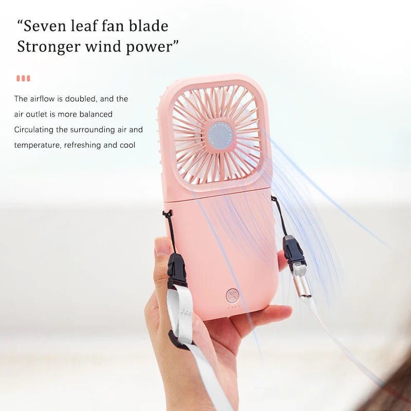 Outdoor mini folding fan, handheld small fan, USB rechargeable portable neck fan, desktop stand small fan