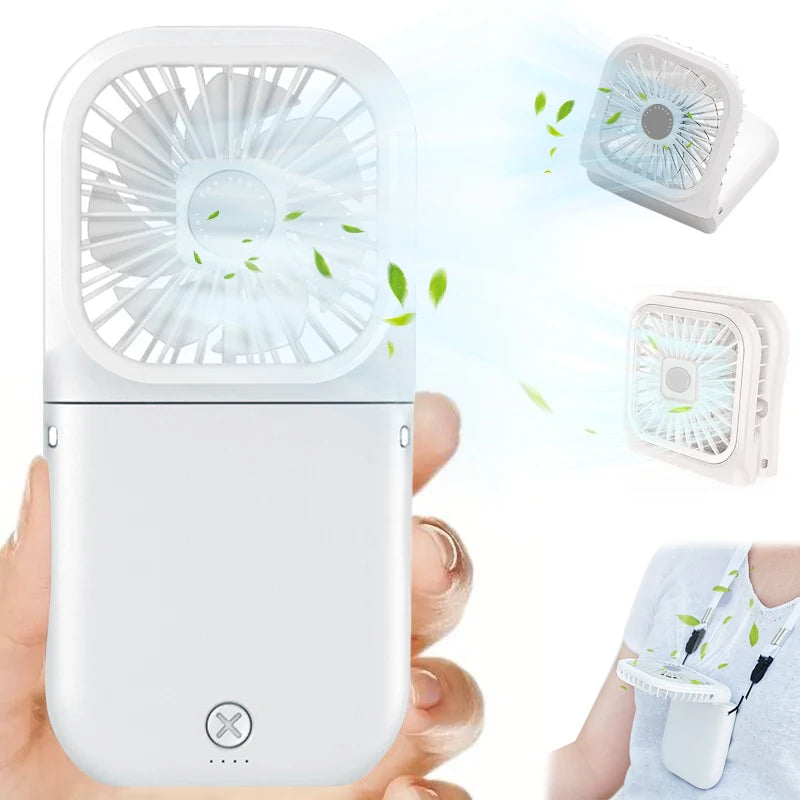 Outdoor mini folding fan, handheld small fan, USB rechargeable portable neck fan, desktop stand small fan